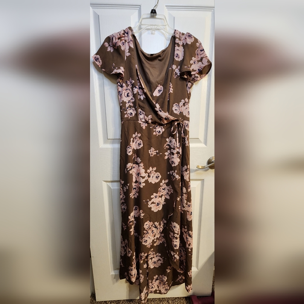 Lily Rose Medium -  Chocolate and Blush Floral Faux Wrap Dress